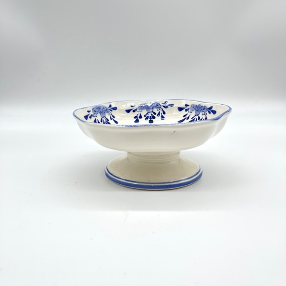 Vintage Delfts Blue by Holland Footed Scalloped Edge Bowl Dutch Windmill 3” Tall - Picture 2 of 11
